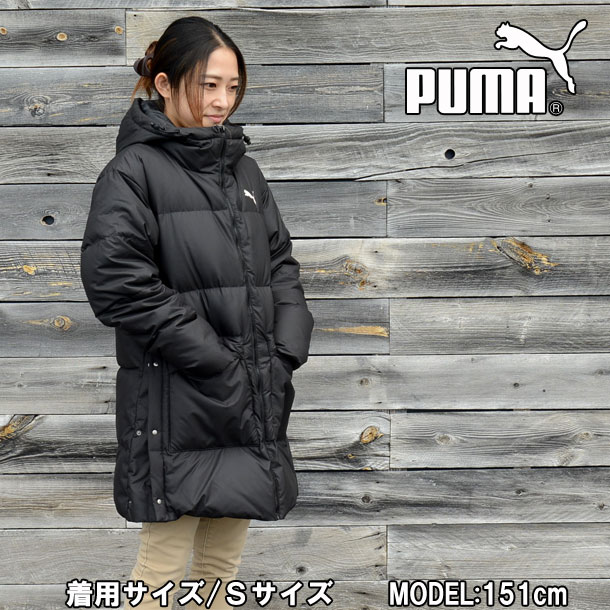 極美品■PUMA プーマ　ダウン　ベンチコートロング丈  レディースL　ロゴ刺繍