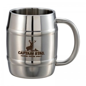 CAPTAIN STAG(キャプテンスタッグ)ダブルステン樽型マグカップ20mLトレッキング キャンプ用品 食器 フォーク スプーン(UH39)