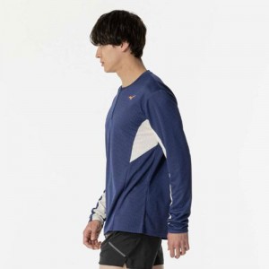 ミズノ MIZUNO汗処理/通気 ドライエアロフローハーフジップTシャツ (長袖/オーロラ)ランニング ウエア シャツ(J2MAB505)