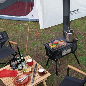 CAPTAIN STAG(キャプテンスタッグ)KAMADO（かまど）煙突 ガラス窓付 角型ストーブトレッキング キャンプ用品 調理用具(UG75)